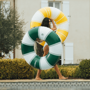 Giant Vintage Green Stripe Inflatable Pool Float with Cup Holder 48"